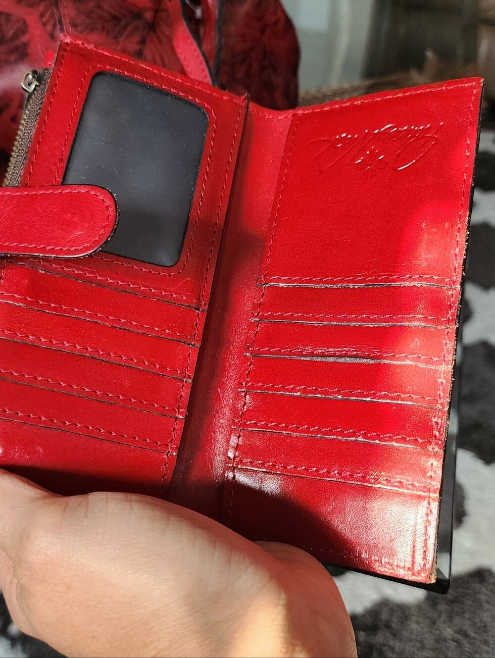 Patricia Nash Red Floral-Embossed Leather Satchel with Matching Wallet - Picture 2 of 5